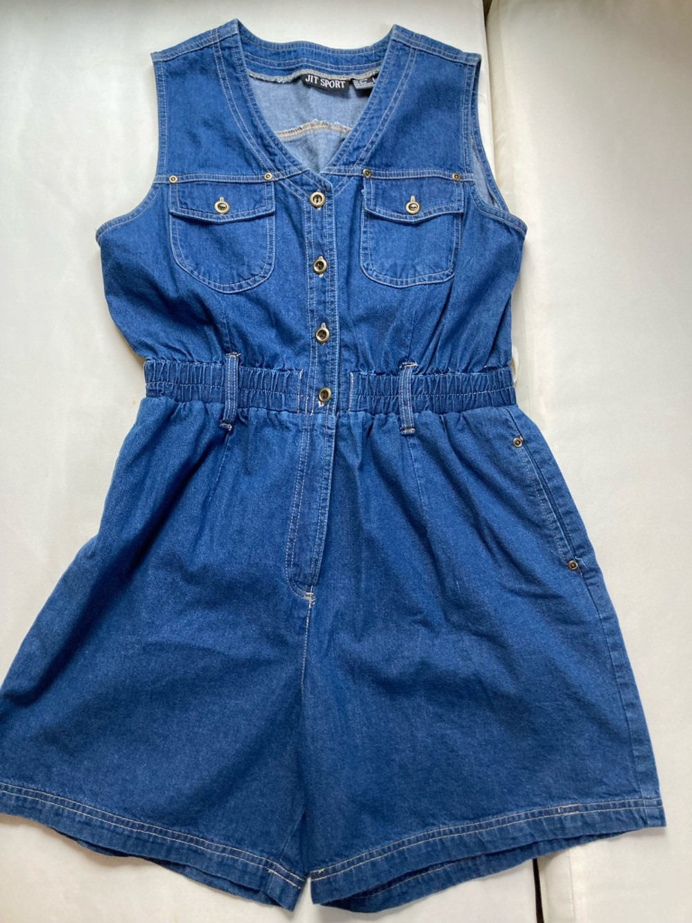 JIT Sport Vintage 90s Denim Romper S Medium Wash Sleeveless Jumpsuit whimsy goth